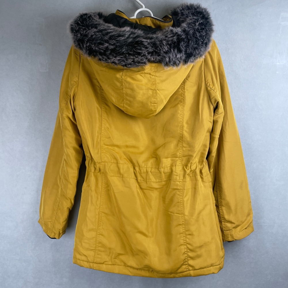 Snobbish Collection Mustard Yellow Faux Fur Trim Fleece Hooded Parka Jacket S View 2